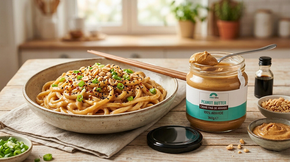 meal prep pentru birou: noodles cu sos de arahide