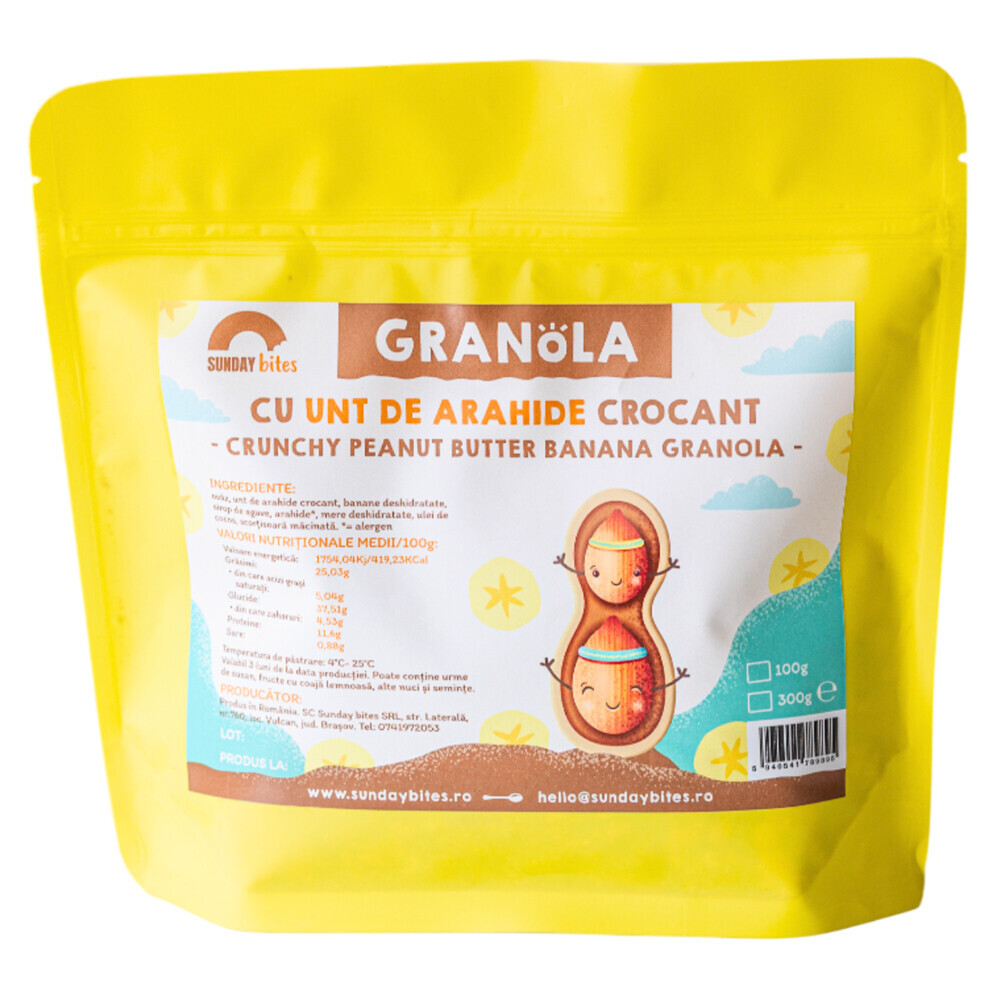 punga granola cu banane si unt de arahide crocant
