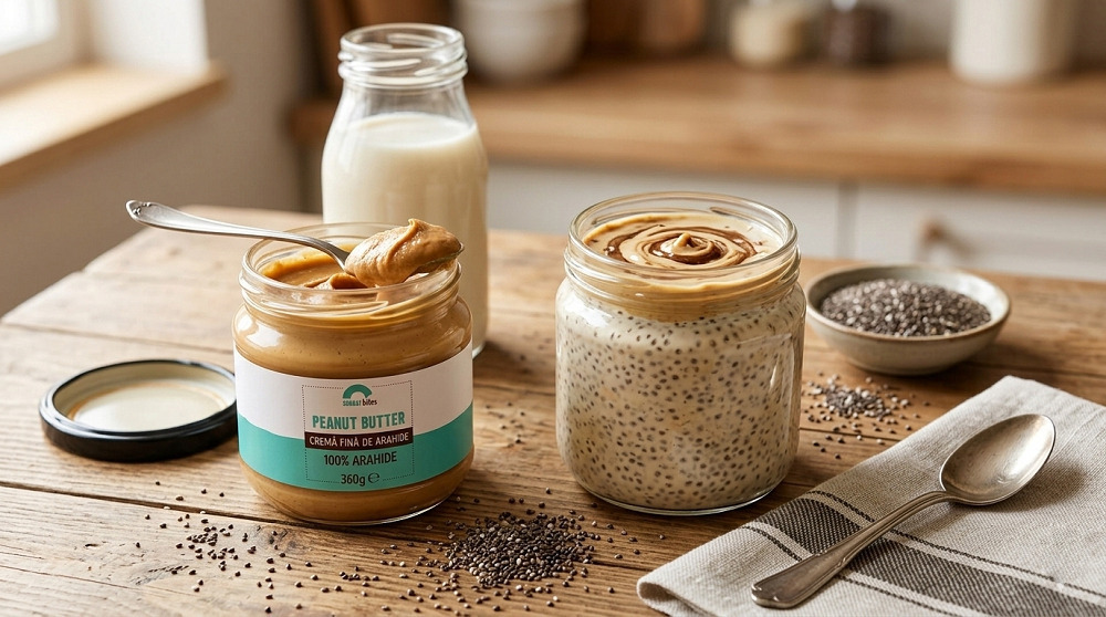 budinca de Chia cu lapte vegetal si crema fina 100% arahide