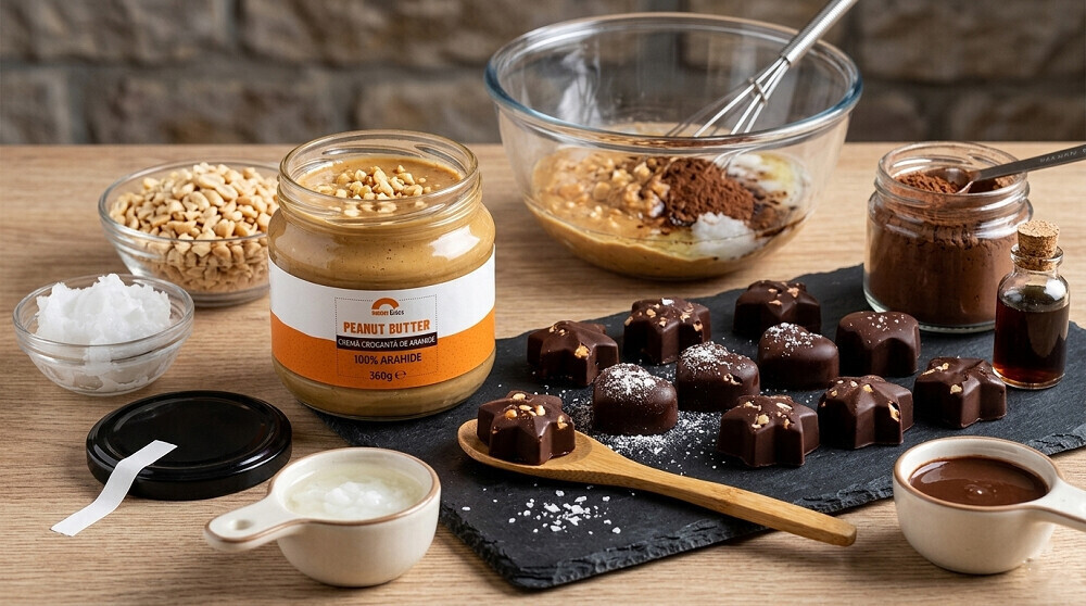Fat bombs keto cu unt de arahide, ulei de cocos si cacao
