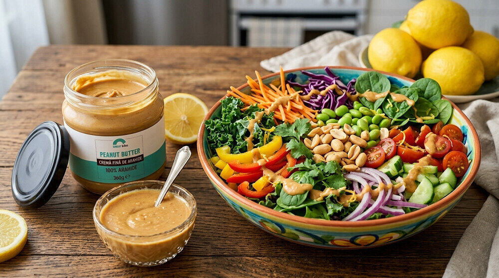 retete de post: salata bogata cu dressing de unt de arahide si lamaie