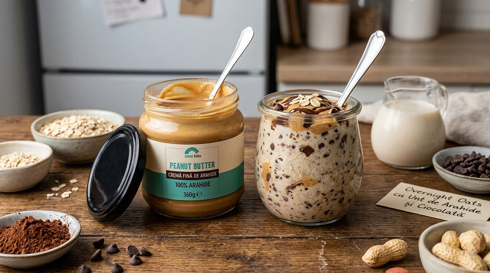 overnight oats cu unt de arahide si ciocolata