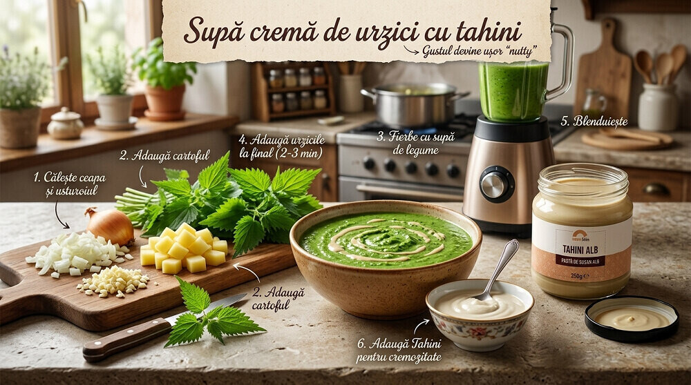 rețete cu urzici și tahini: supa cremă