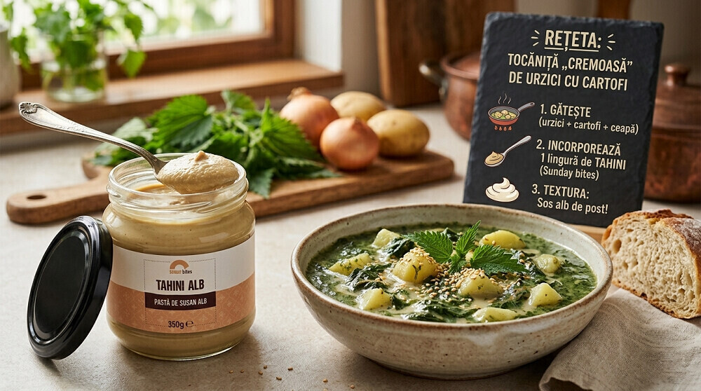 retete cu urzici si tahini: tocanita cremoasa de urzici cu cartofi