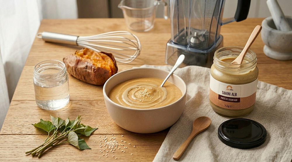 piure de cartof dulce cu tahini