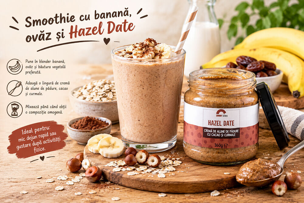 Smoothie cu banana, ovaz si Hazel Date